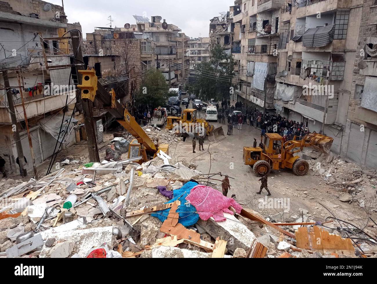 Aleppo, Syria. 6th Feb, 2023. Rescue work is in progress after a deadly