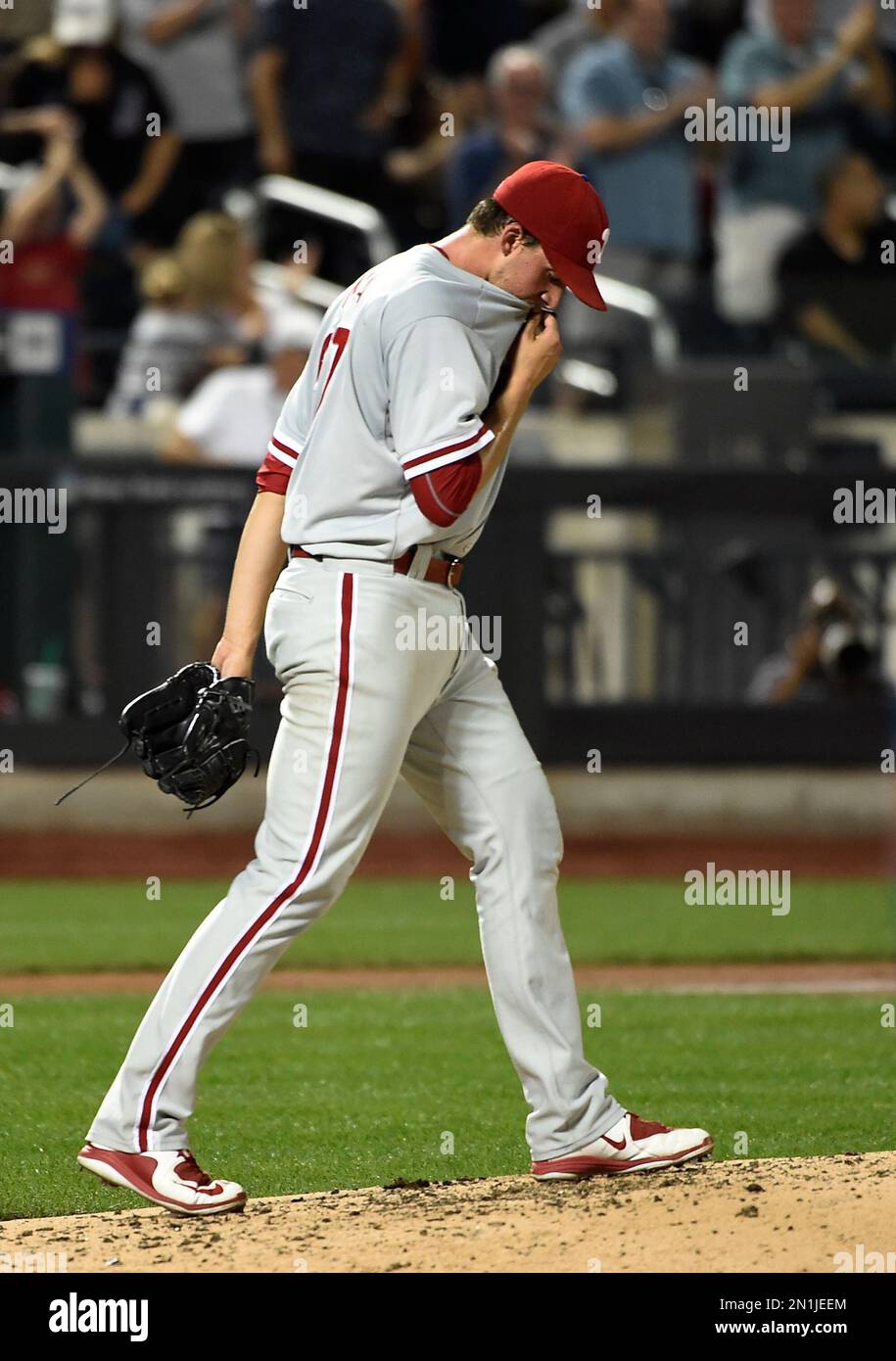Philadelphia Phillies starting pitcher Aaron Nola (27) reacts on the ...