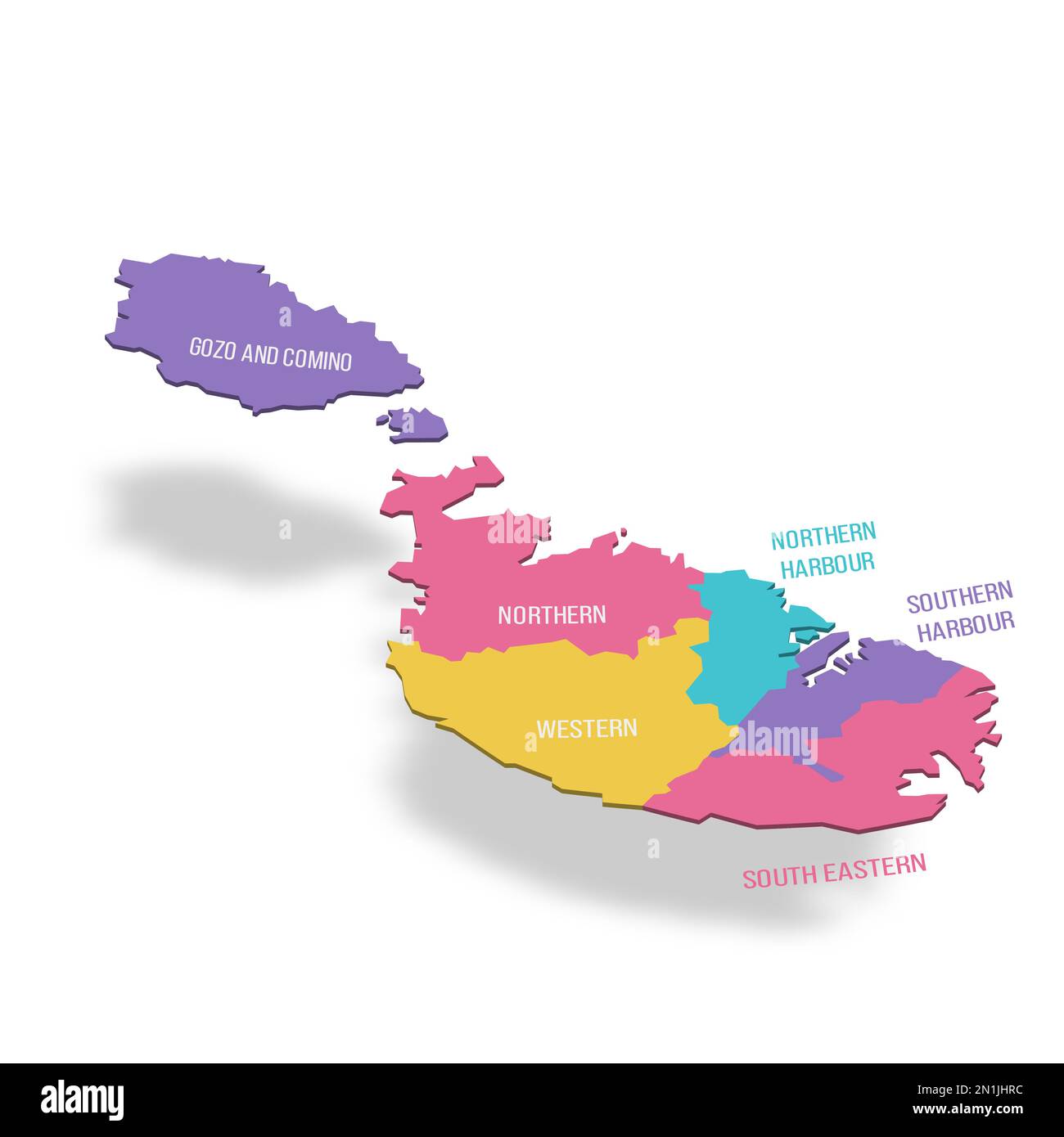 Malta political map of administrative divisions regions. 3D colorful