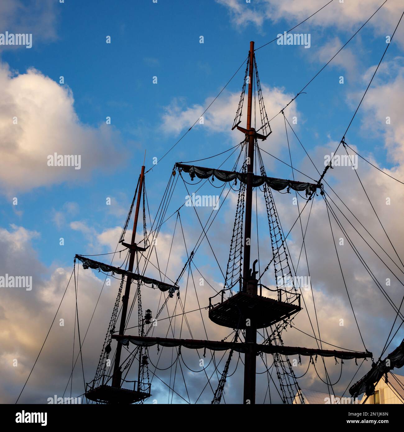 Sailing ship mast with rigging and cables against the sky Stock Photo ...