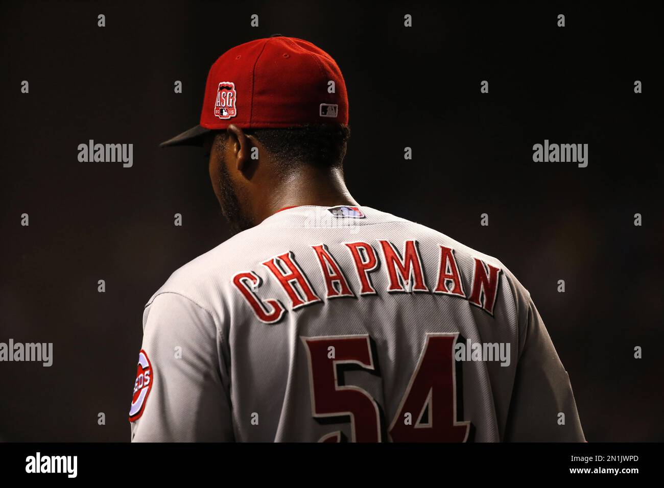 Cincinnati Reds relief pitcher Aroldis Chapman returns to the dugout ...