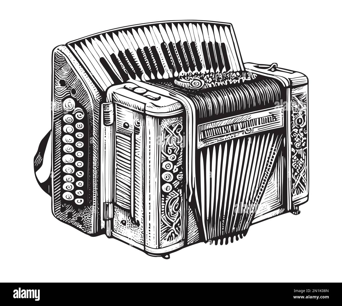 German accordion musical instrument hand drawn sketch illustration ...