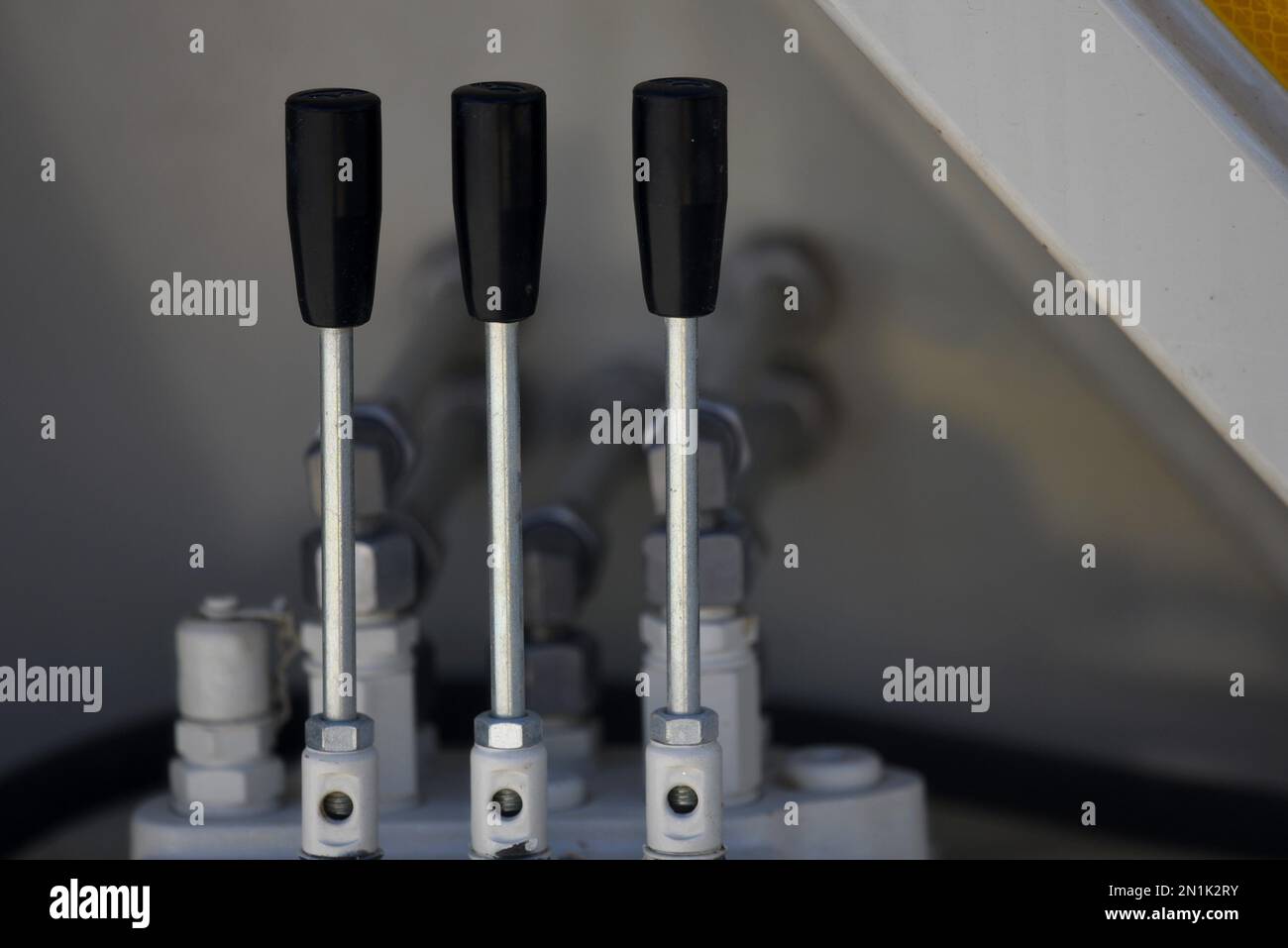 Heavy equipment manual control hydraulic levers closeup Stock Photo Alamy