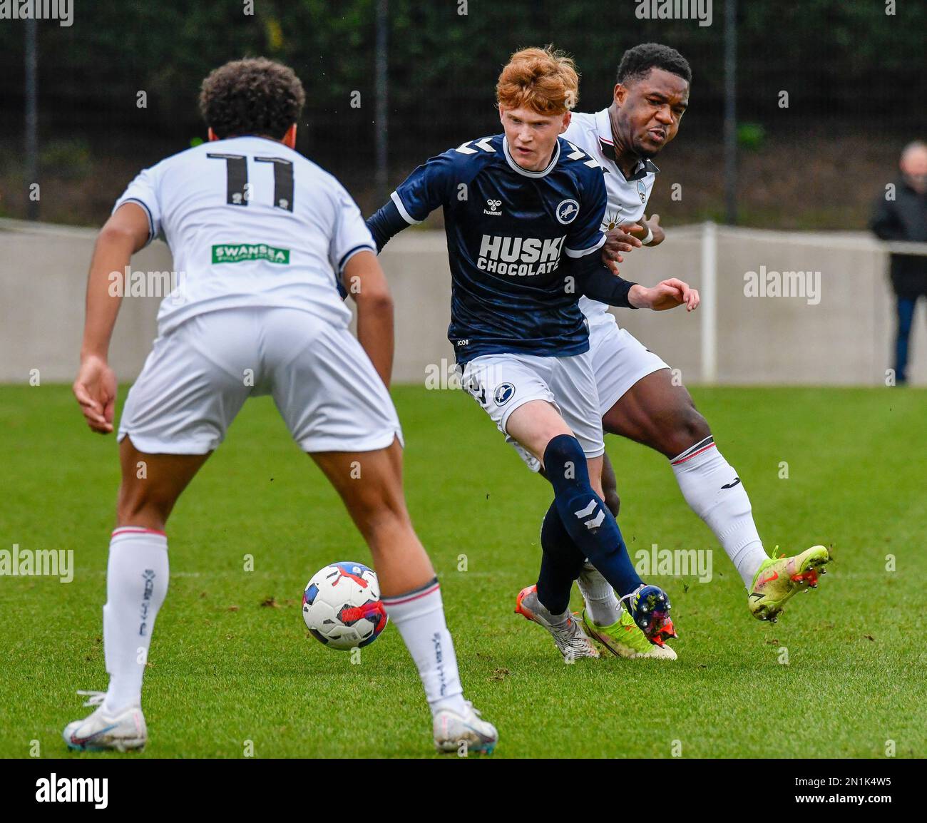 Swansea, Wales. 4 February 2023. Alfie Massey of Millwall in action during  the Professional Development League game between Swansea City Under 18 and  Millwall Under 18 at the Swansea City Academy in