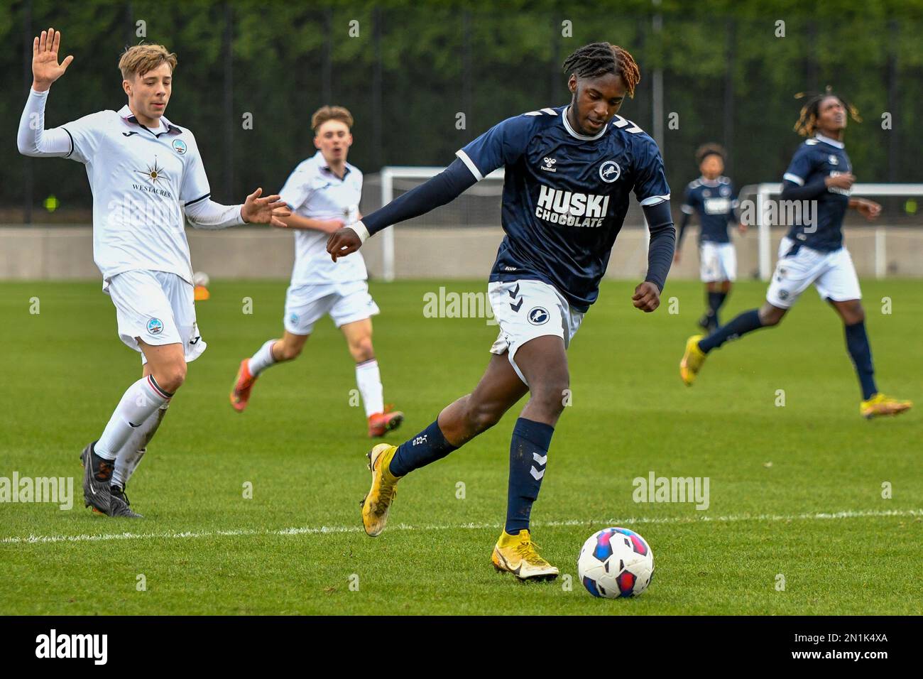 Swansea, Wales. 4 February 2023. Alfie Massey of Millwall in action during  the Professional Development League game between Swansea City Under 18 and  Millwall Under 18 at the Swansea City Academy in