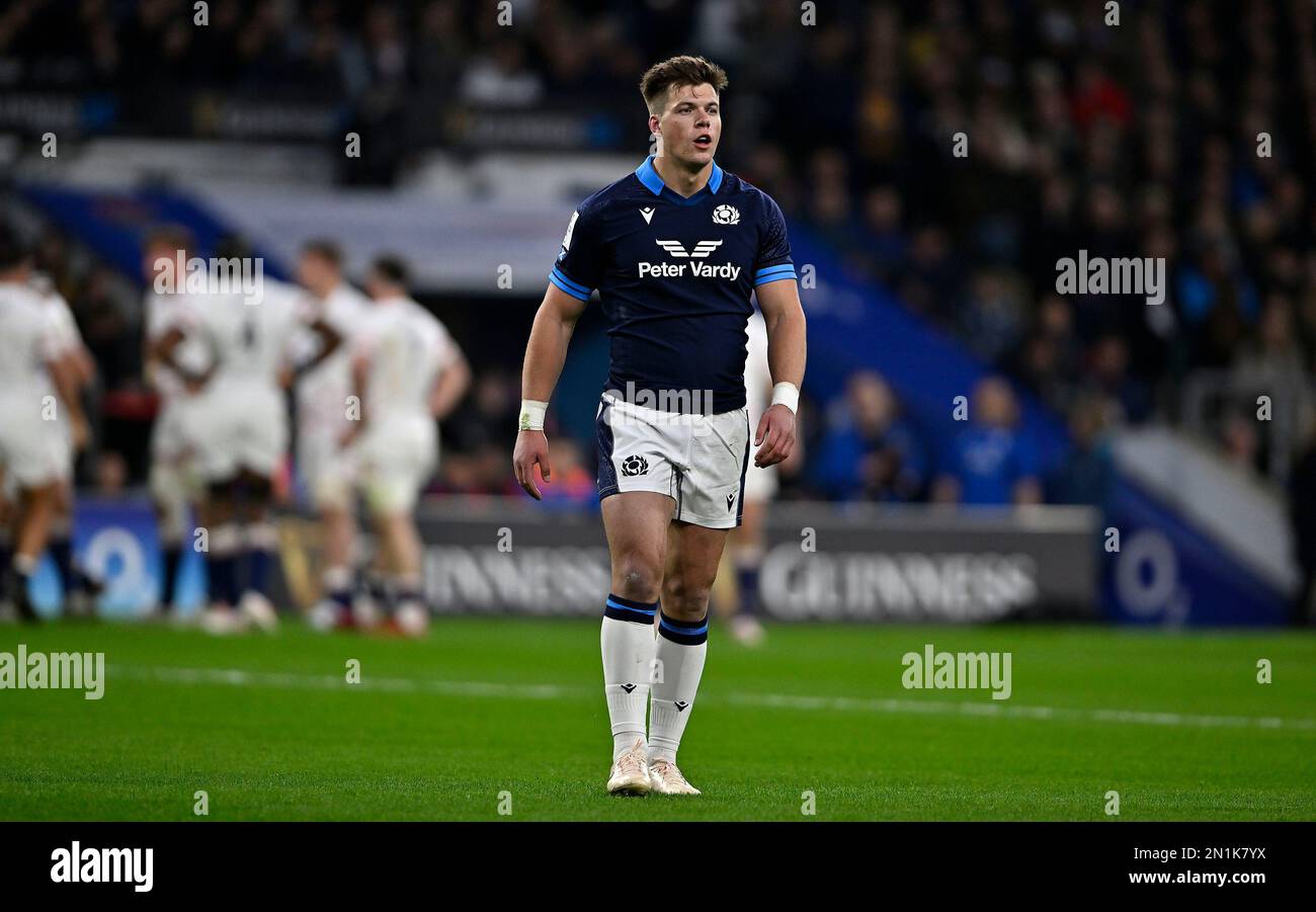 Twickenham. United Kingdom. 04 February 2023. England V Scotland, Culcutta Cup, Guinness 6 Nations. Twickenham Stadium. Twickenham. Huw Jones (Scotland) during the England V Scotland, Culcutta Cup rugby match in the Guinness 6 Nations. Stock Photo