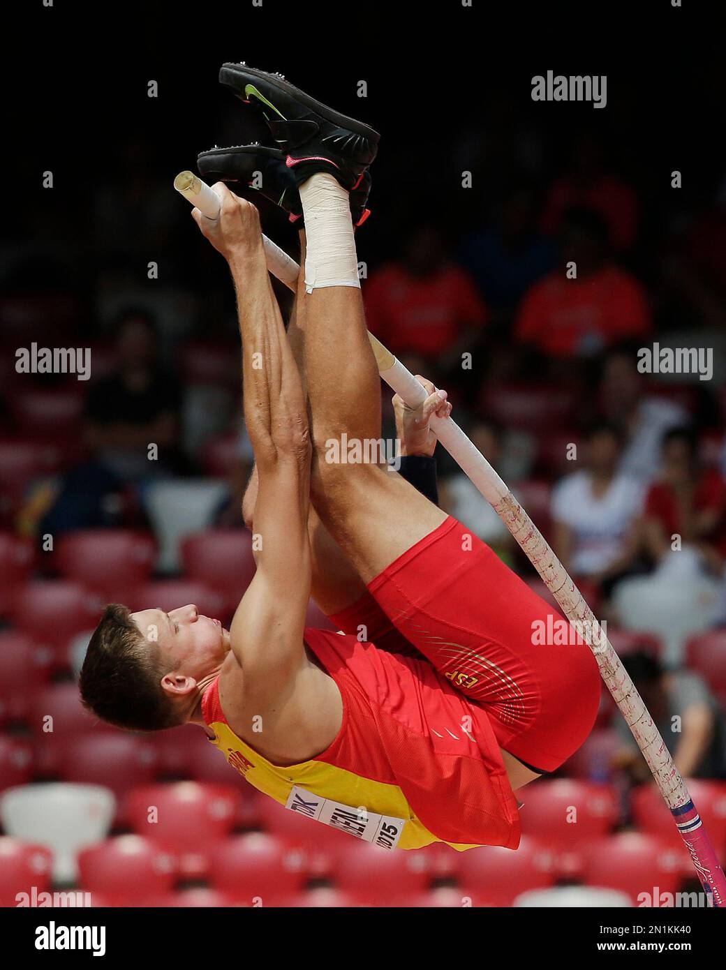 Spain's Pau Tonnesen competes in the men’s pole vault decathlon at the