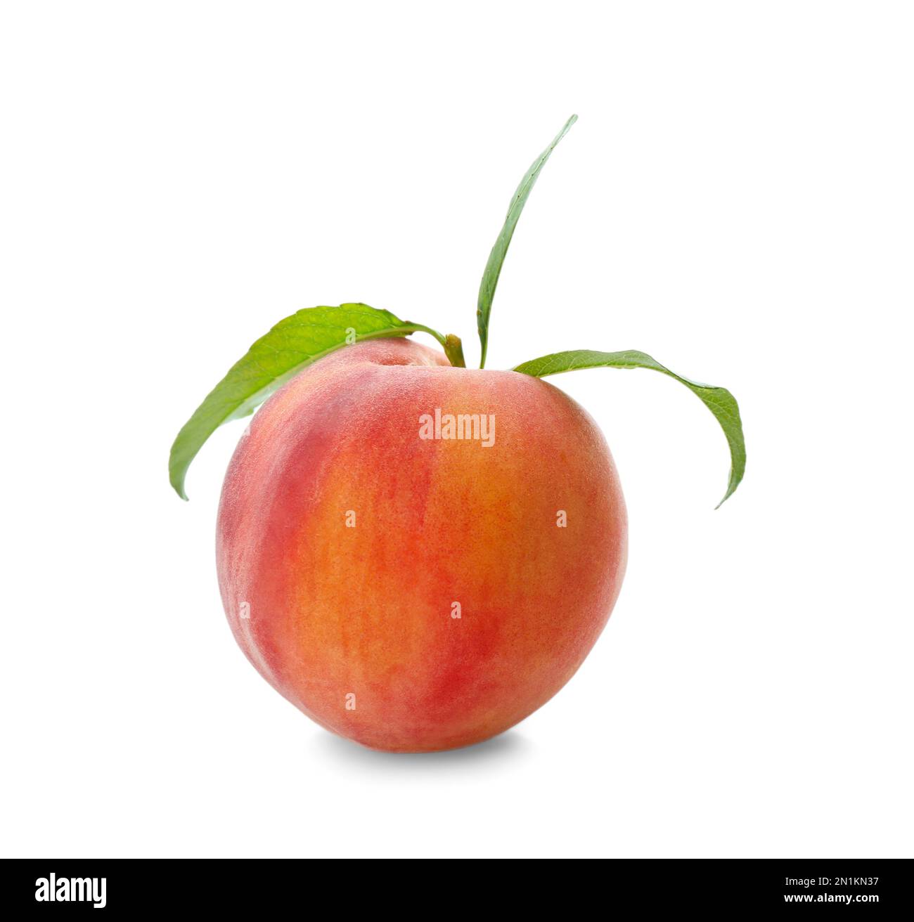 Delicious ripe juicy peach with leaves isolated on white Stock Photo ...