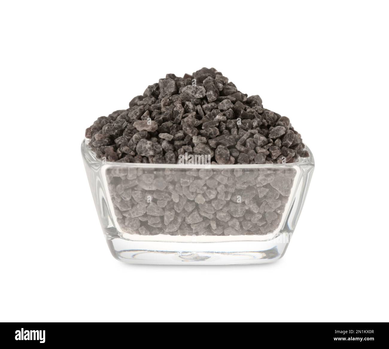 Black salt in glass bowl isolated on white Stock Photo