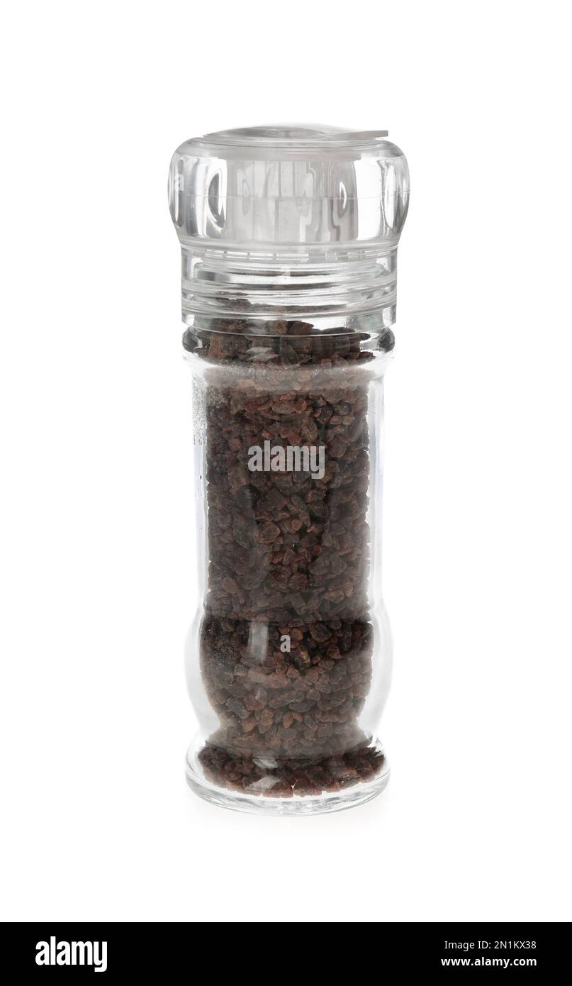 Black salt in grinder isolated on white Stock Photo