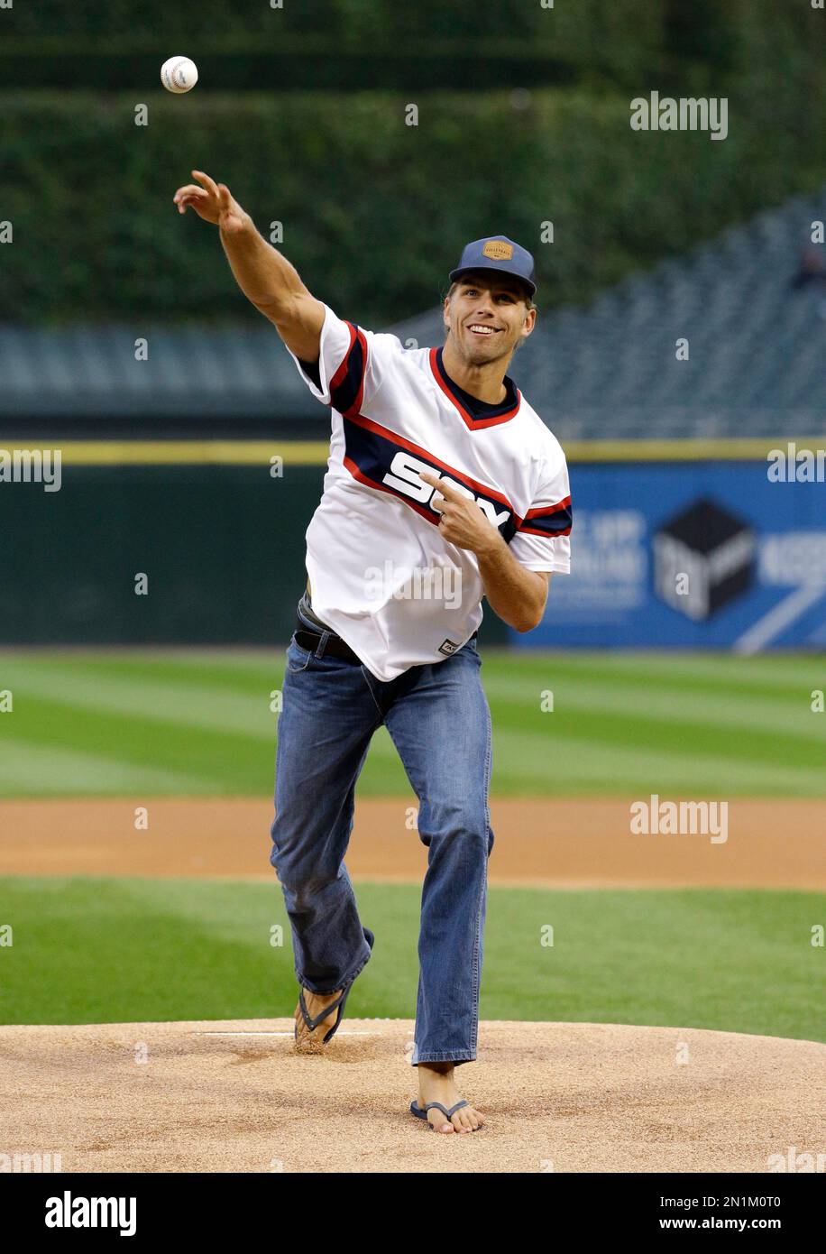 Beach volleyball Olympic gold medalist Stafford Slick throws out a