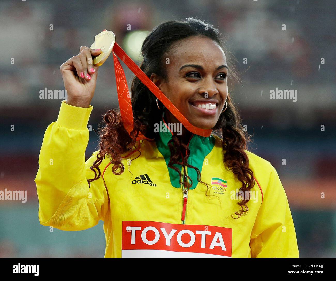 Women's 1500m gold medalist Ethiopia's Genzebe Dibaba celebrates on the ...