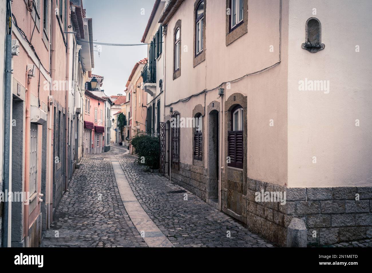 Pedestrian cobblestone street in Cascais, Portugal Stock Photo