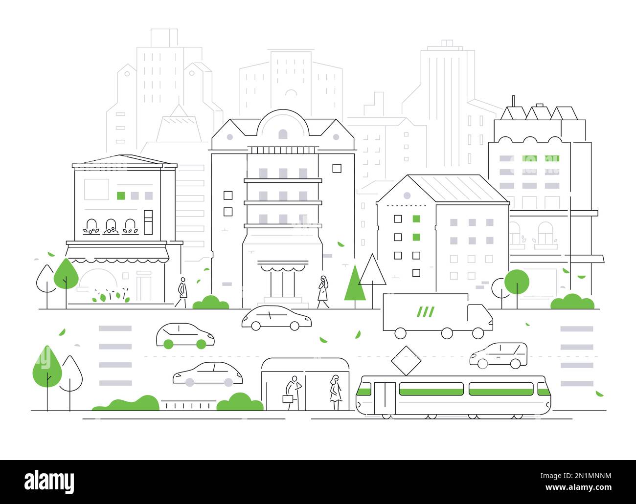 City life - thin line design style vector illustration Stock Vector ...