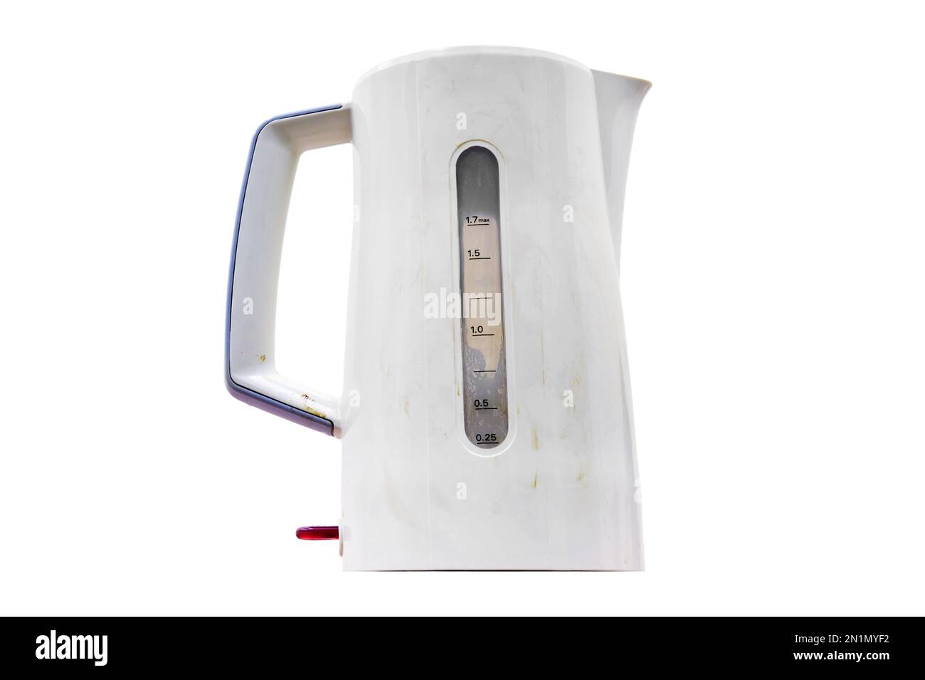 Dirty kitchen kettle, isolated on a white background. Electric kettle