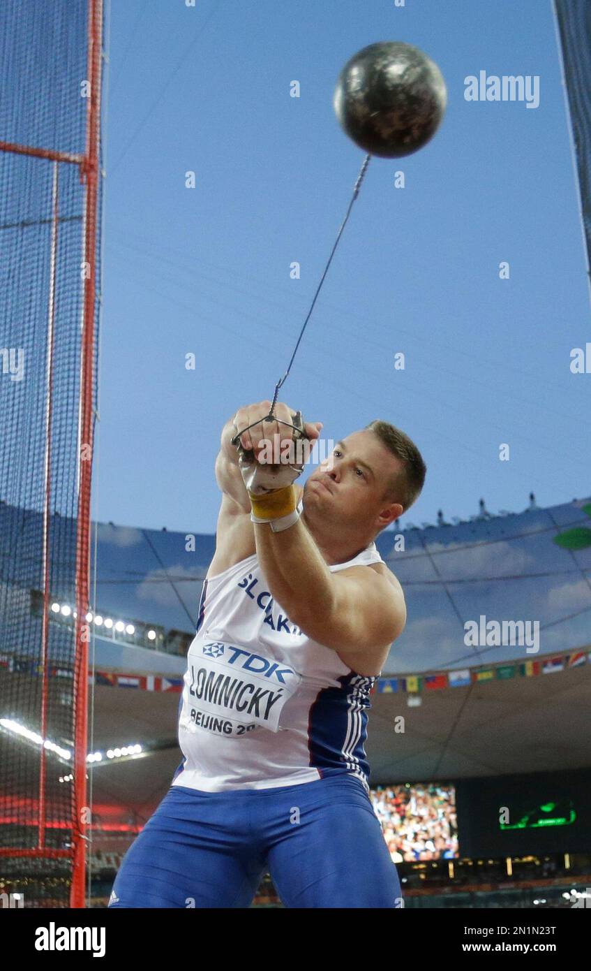 Slovakia's Marcel Lomnick? competes in the men's hammer throw final at ...
