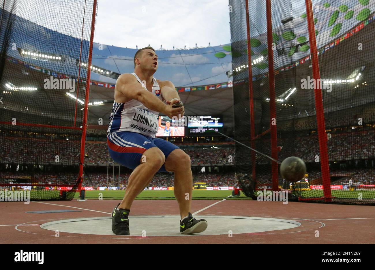 Slovakia's Marcel Lomnick competes in the men's hammer throw final at ...