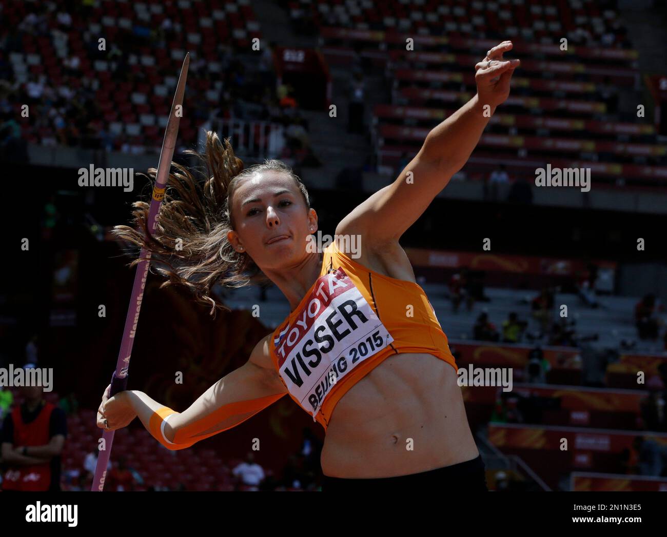 Nadine Visser of the Netherlands competes in women's javelin throw