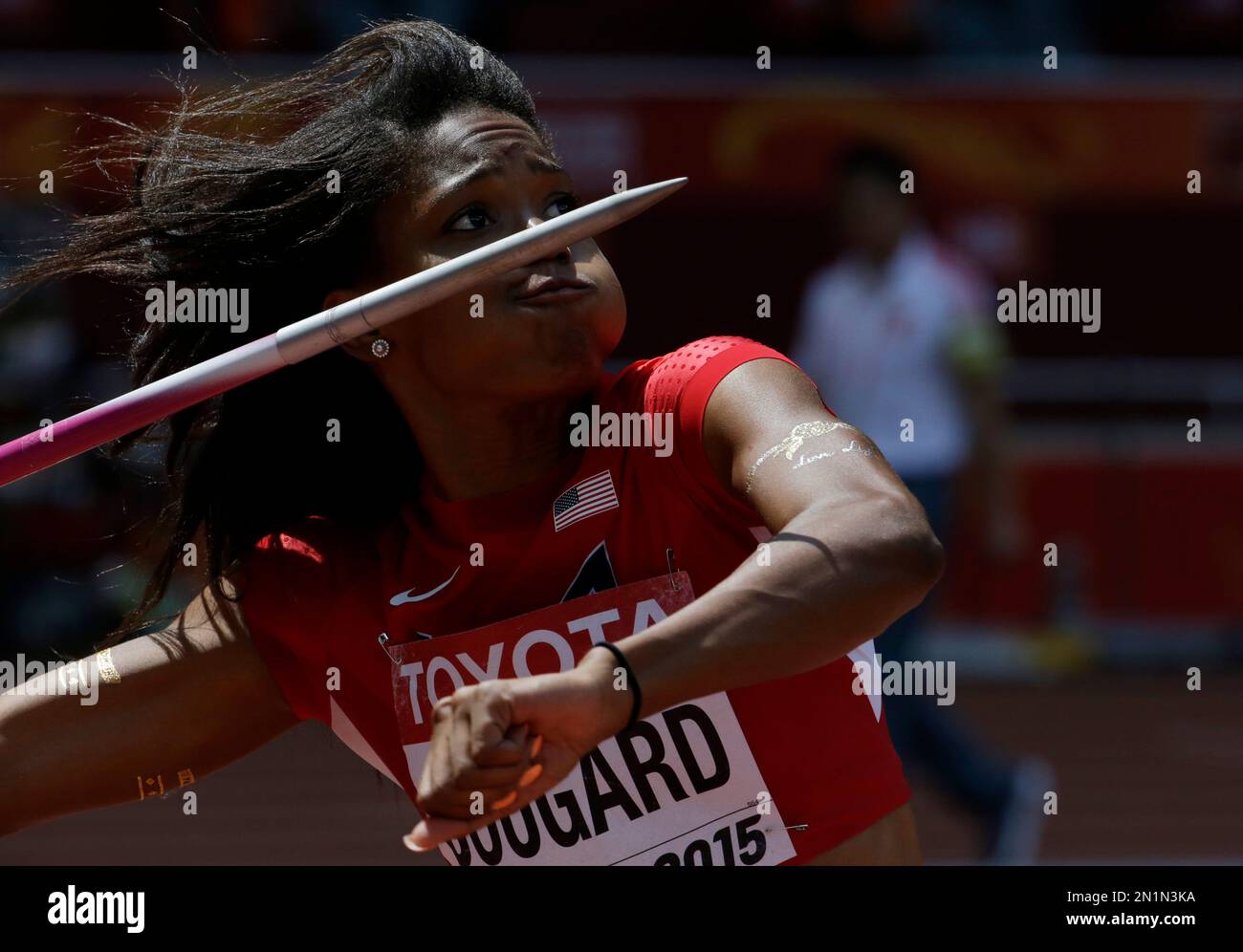 United States' Erica Bougard competes in the women's javelin throw