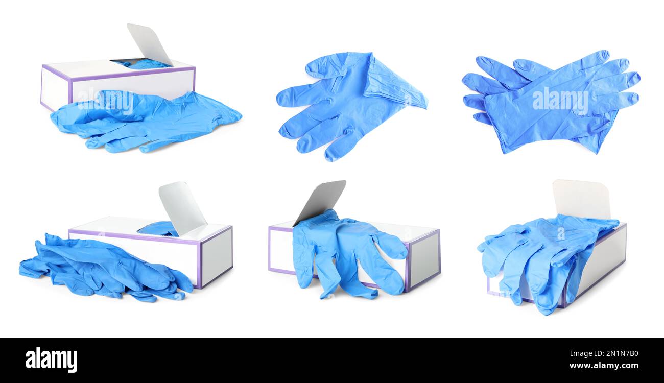 Set of medical gloves on white background. Banner design Stock Photo