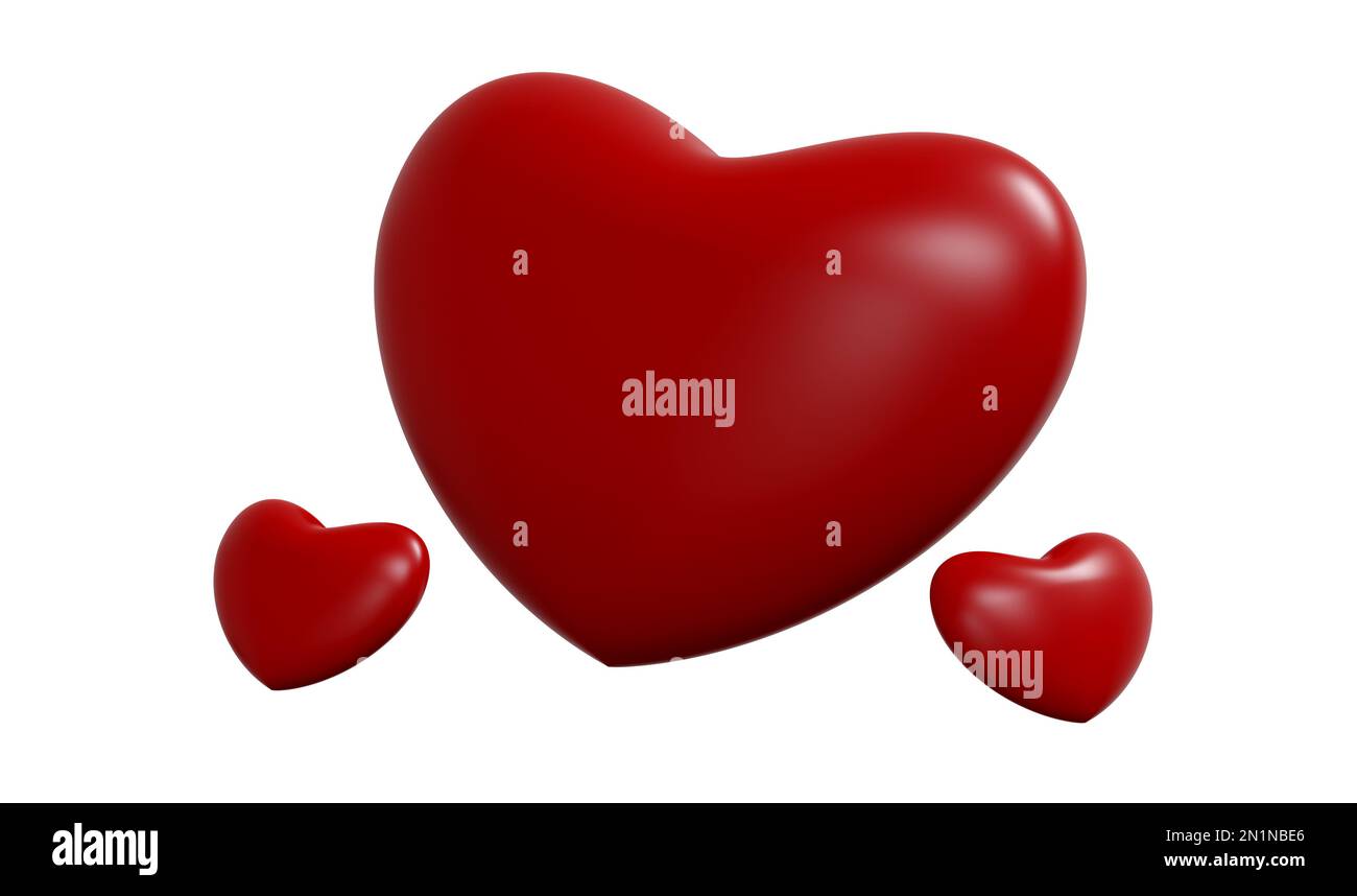 Happy Valentines Day decorated with hearts on white background. 3D ...