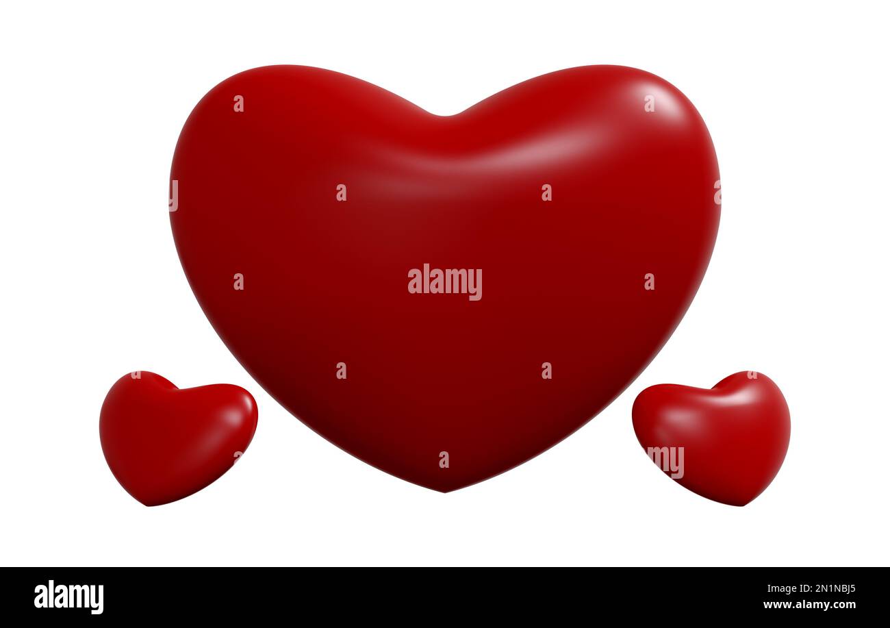 Happy Valentines Day decorated with hearts on white background. 3D ...