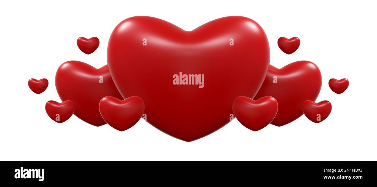 Happy Valentines Day decorated with hearts on white background. 3D ...