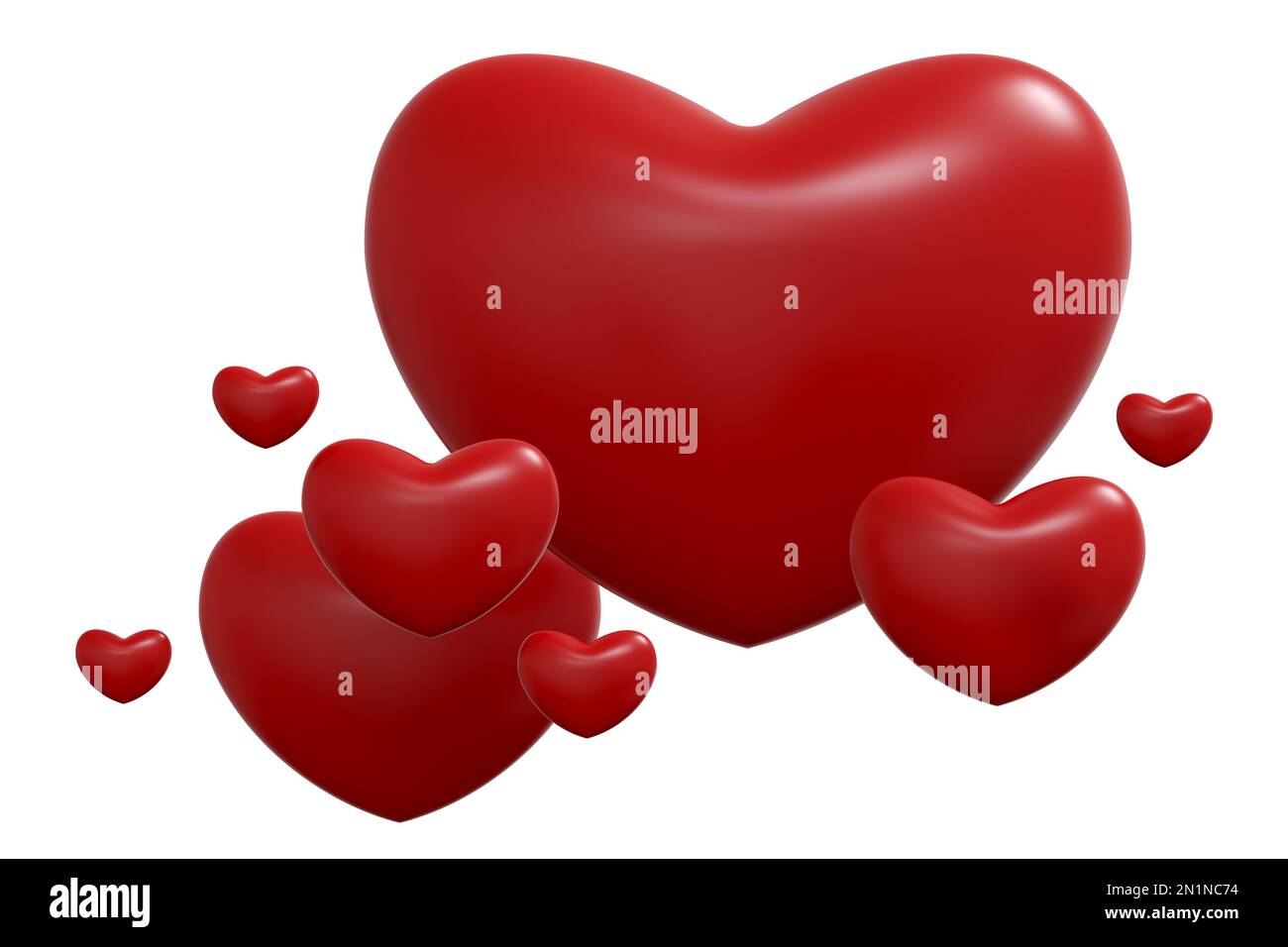 Happy Valentines Day decorated with hearts on white background. 3D ...