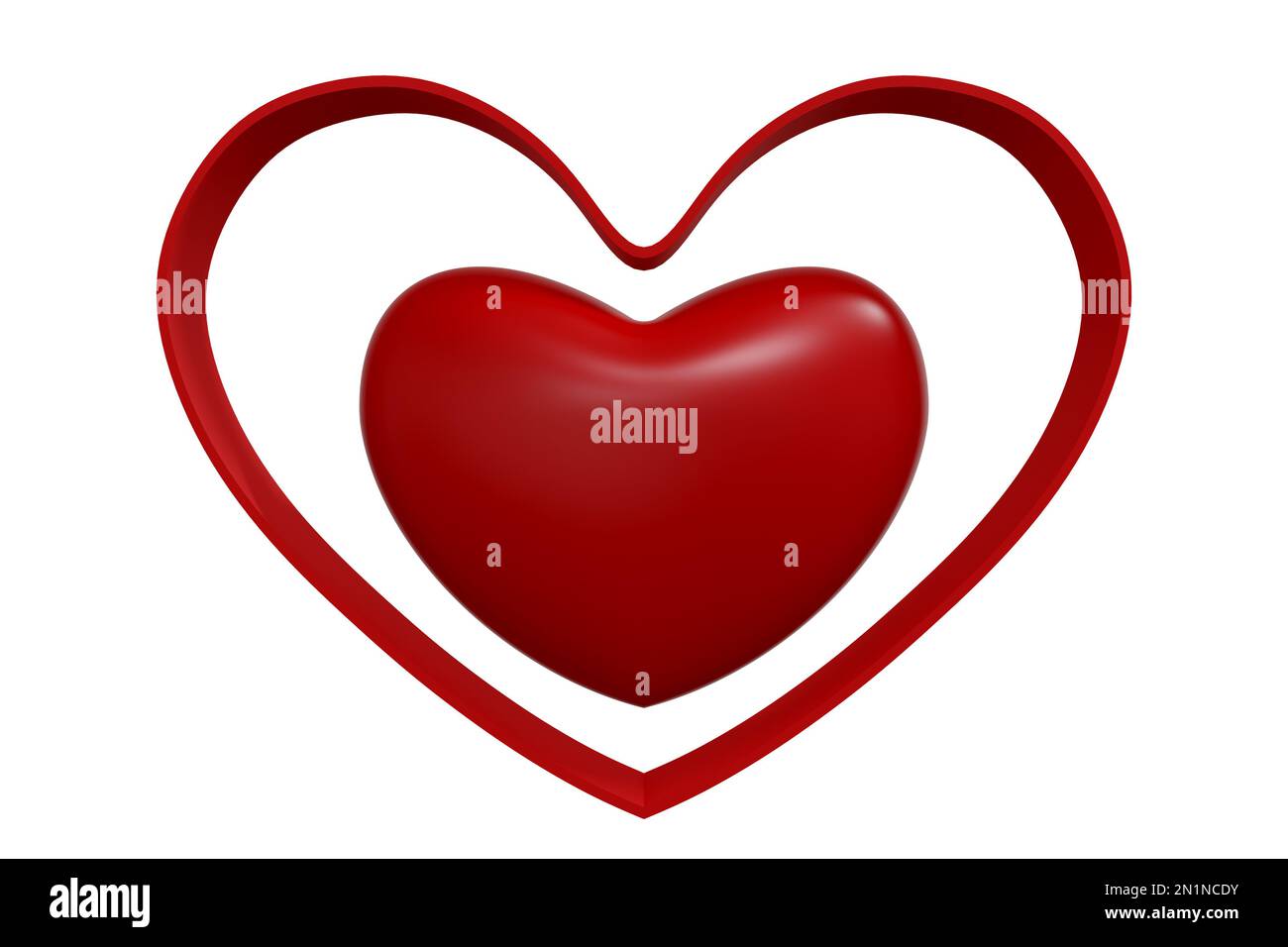 Happy Valentines Day decorated with hearts on white background. 3D ...
