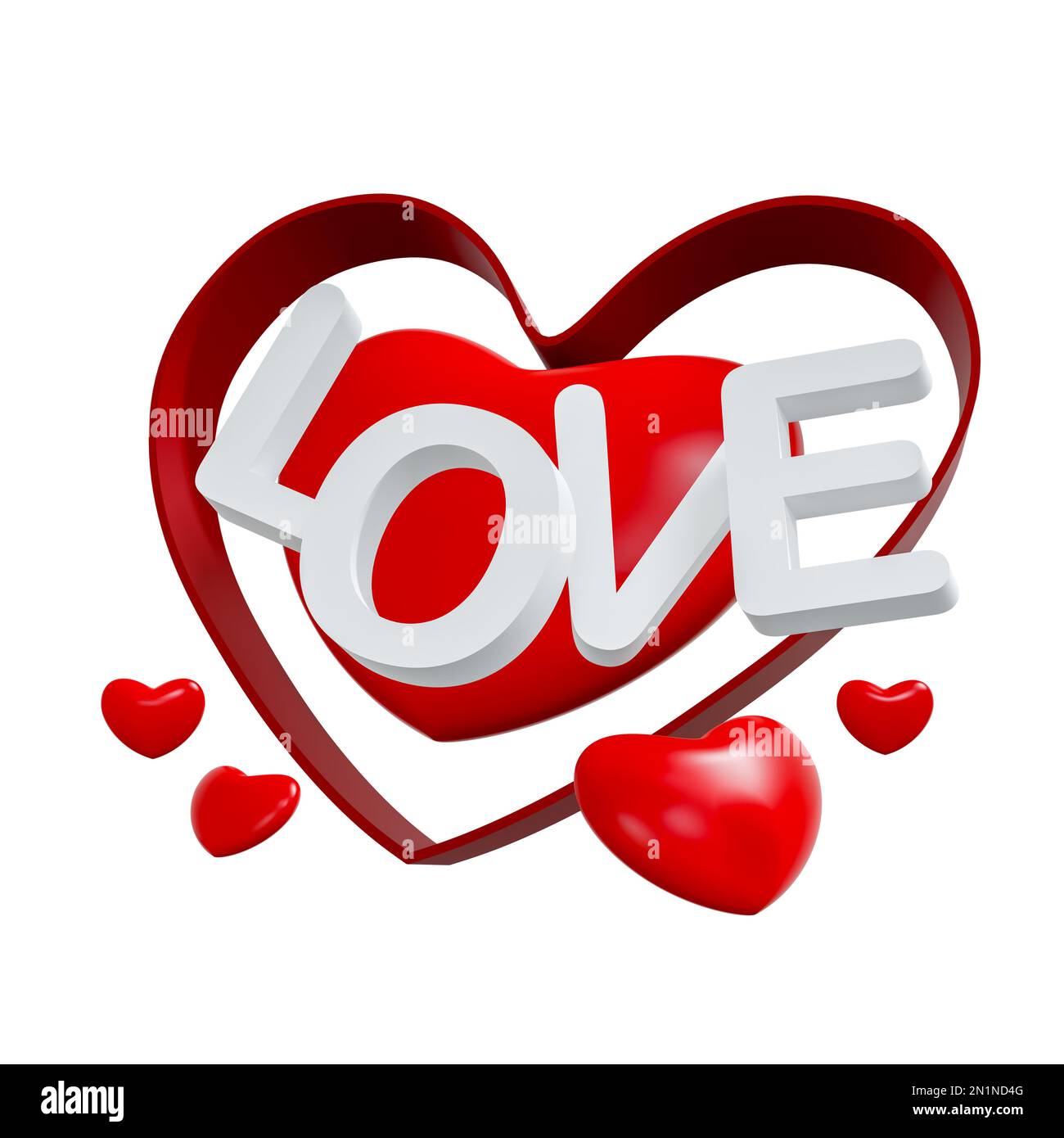 Happy Valentines Day decorated with hearts on white background. 3D ...