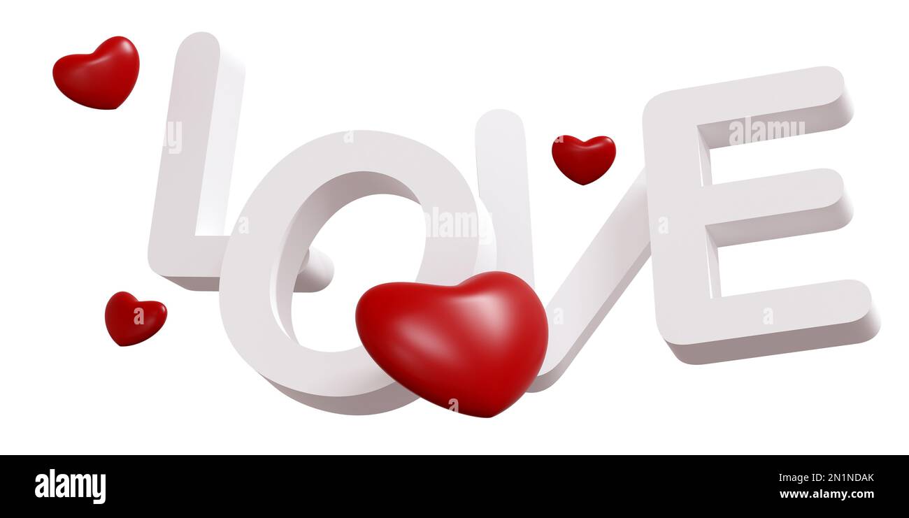 Happy Valentines Day decorated with hearts on white background. 3D ...