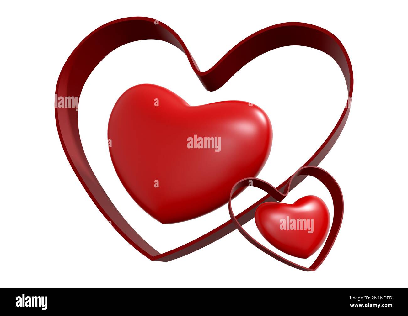 Happy Valentines Day decorated with hearts on white background. 3D ...