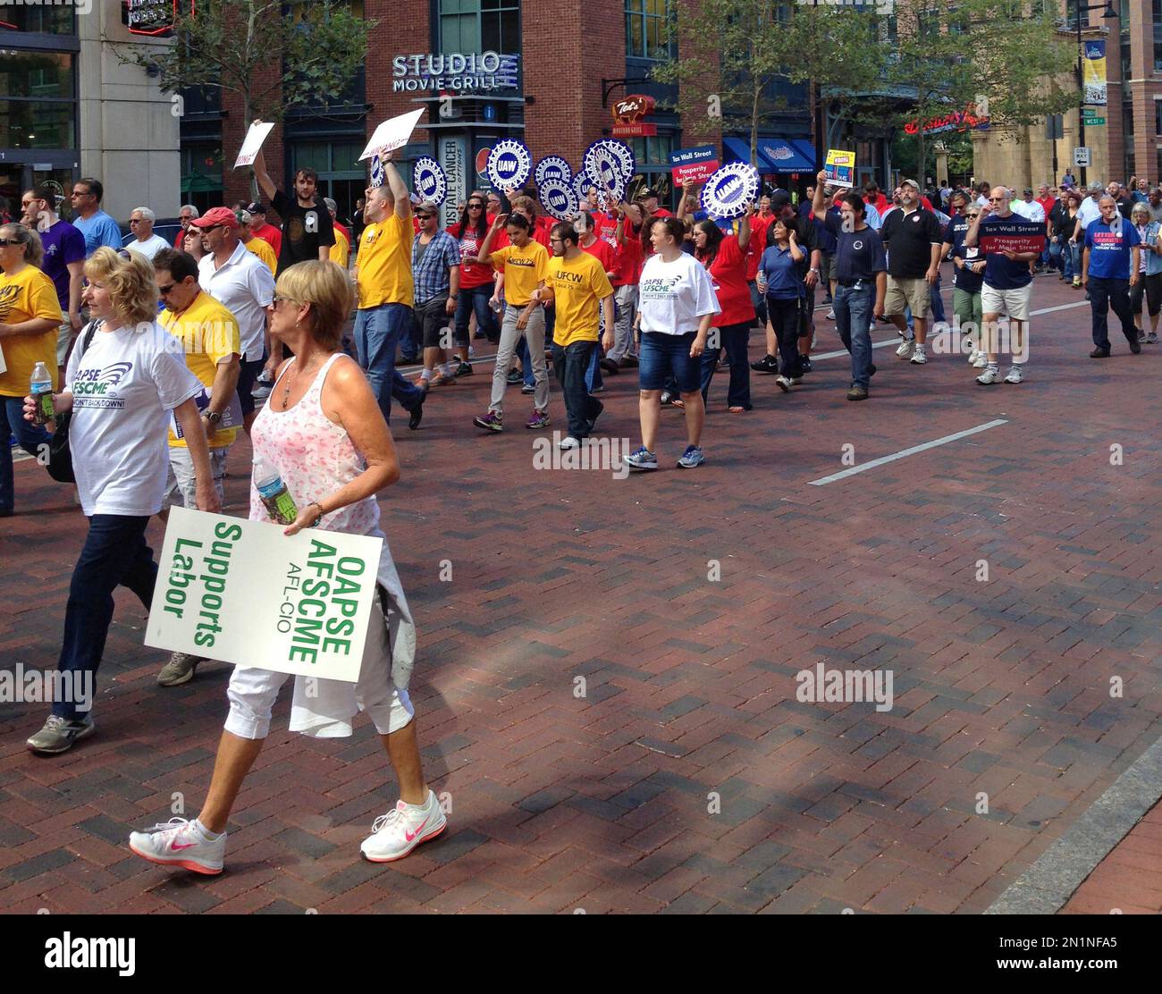 Hundreds of union workers and their supporters demonstrated and marched