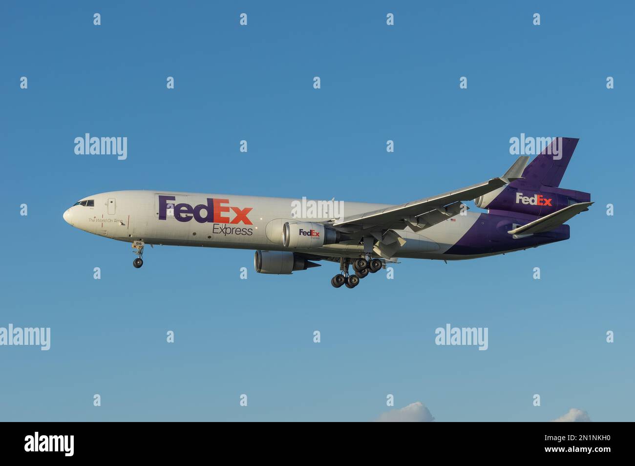 Los Angeles, California, United States - February 5, 2023: FedEx Express 1995 McDonnell Douglas MD-11 aircraft with registration N616FE shown approach Stock Photo