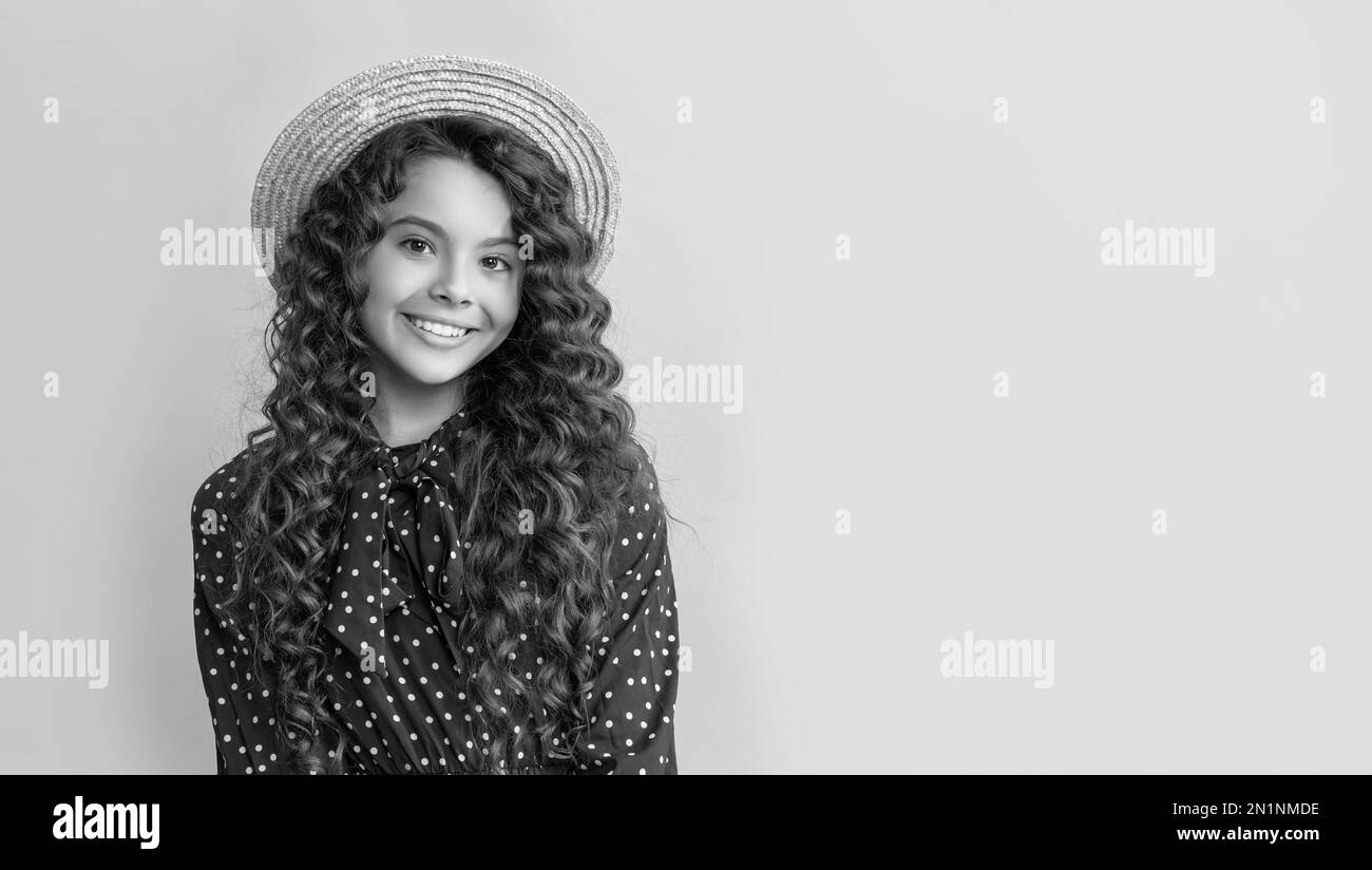 Cheerful girl long curly Black and White Stock Photos & Images - Alamy