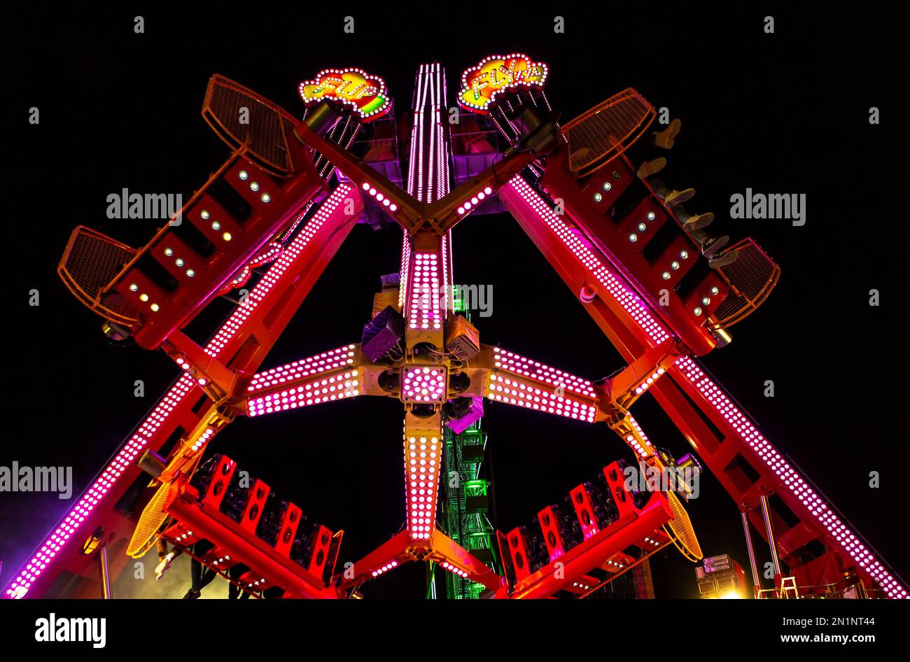 Spectacular Fair Rides spectacular shot of illuminated fairground ride from below Stock Photo ...