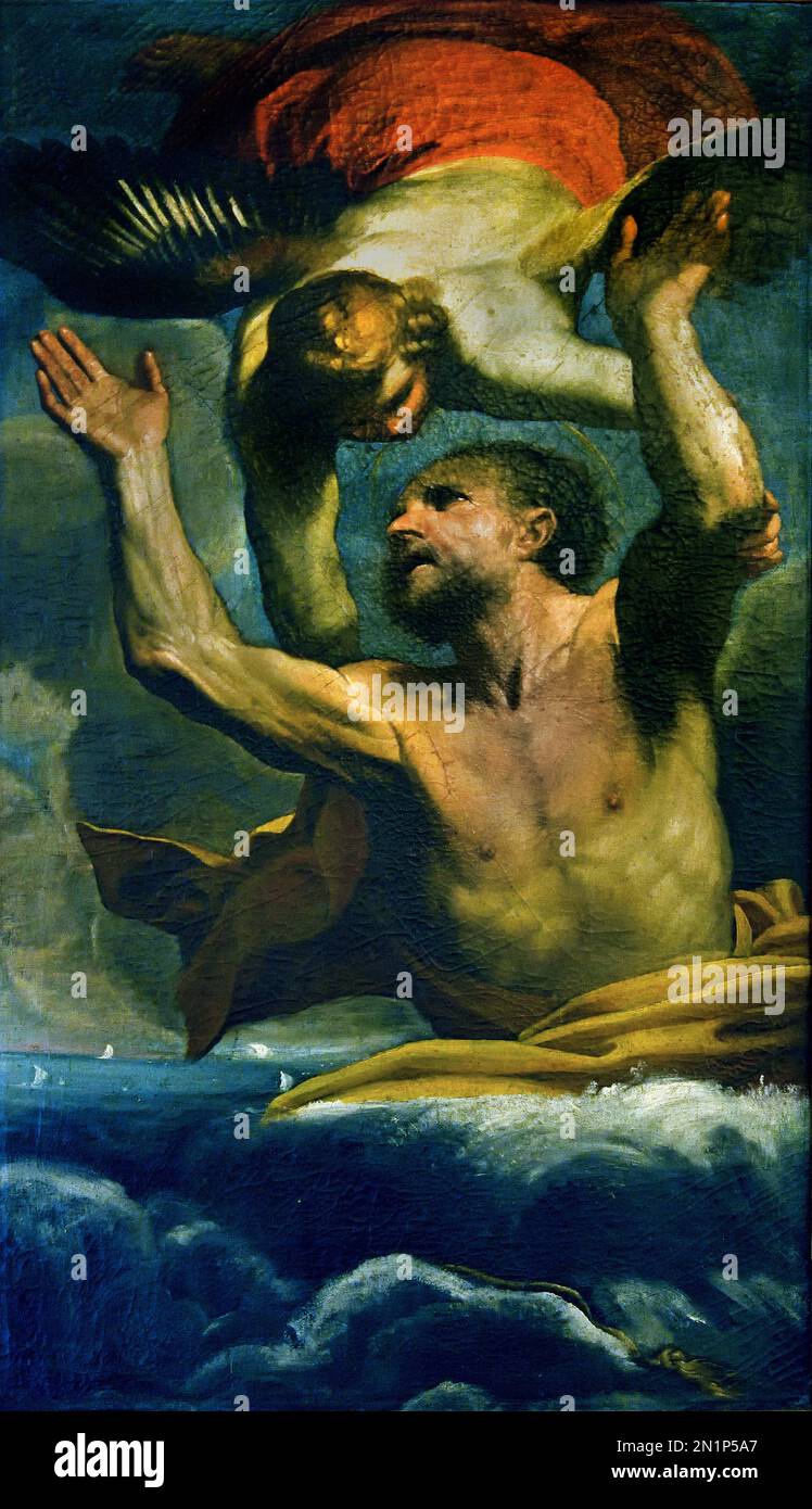San Damiano sollevato dal mare  - St Damiano raised from the sea 1640-1660, 17th Century, Tine Art Museum, Italy, Italian, Stock Photo