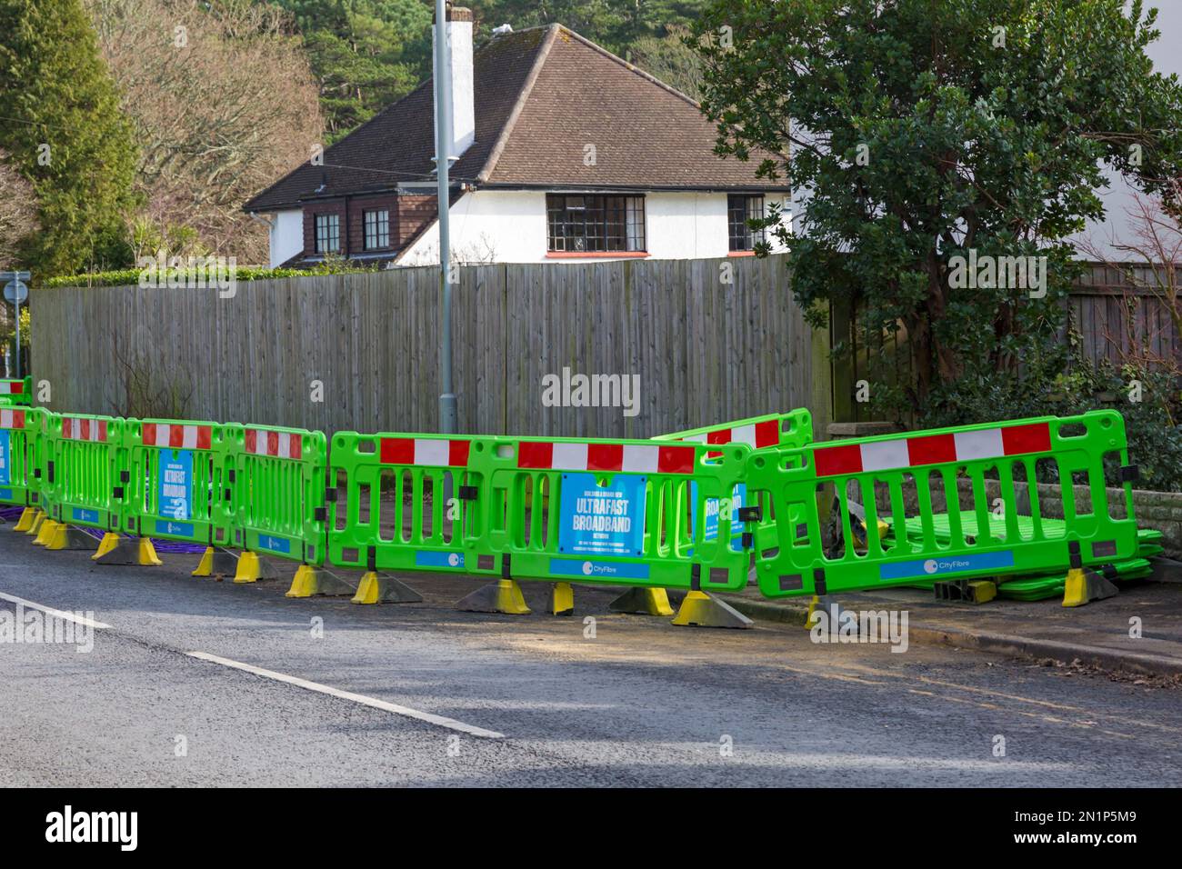 Work being undertaken by City Fibre to install a brand new ultrafast broadband network in the area at Poole, Dorset UK in February Stock Photo
