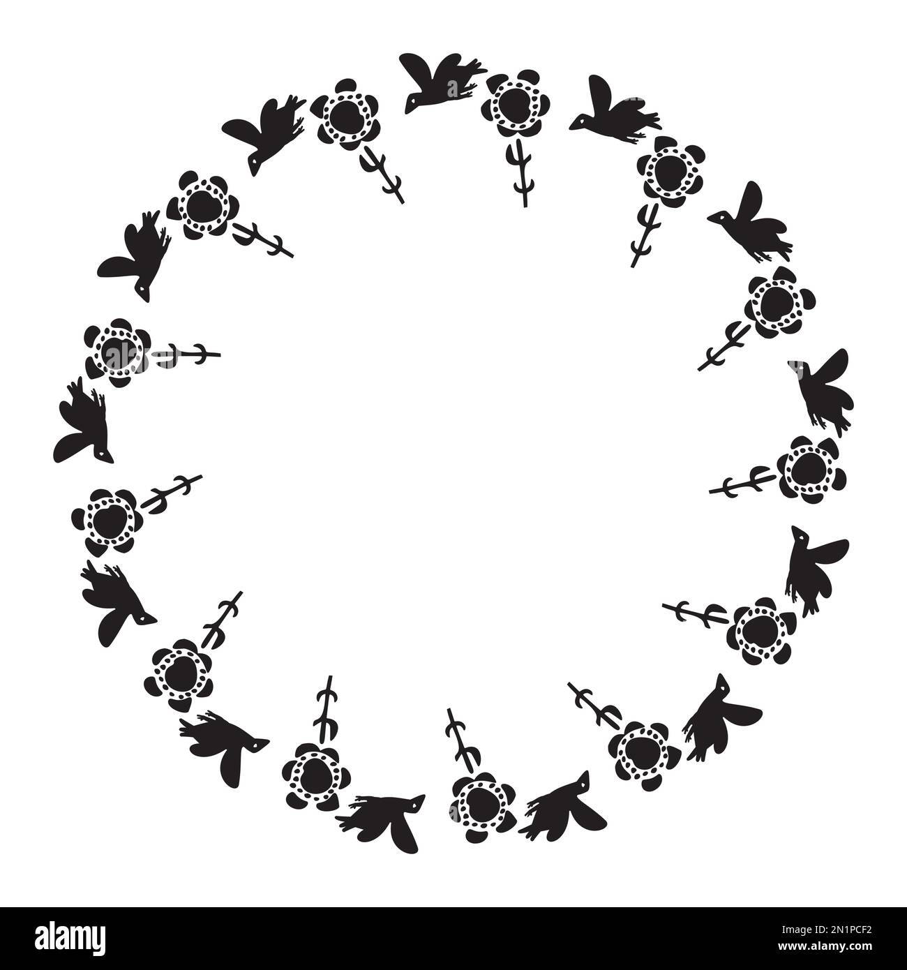 Outdoor forest vector frame. Scandi block print woodland border Stock