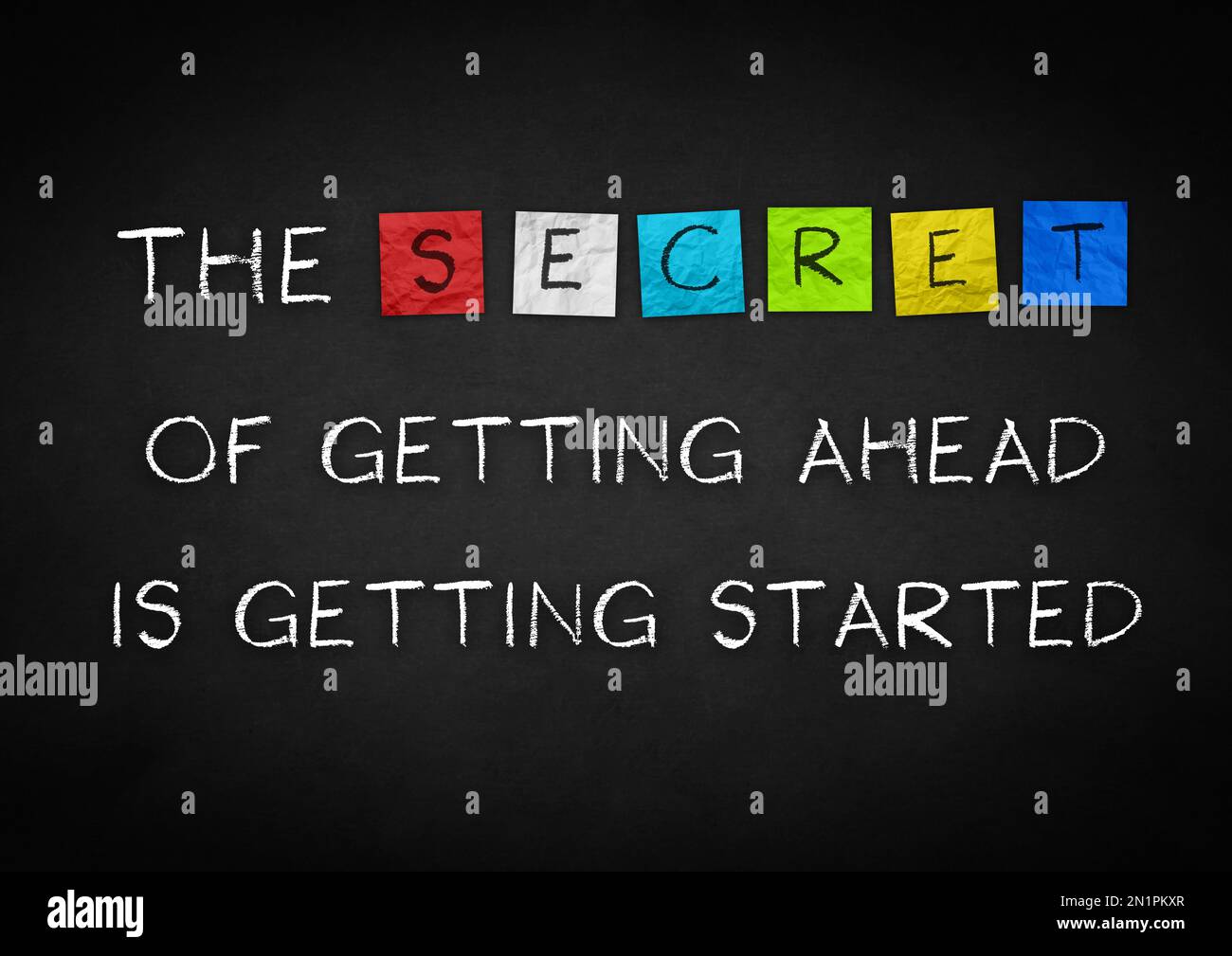 Motivational phrase - The secret of getting ahead is getting started Stock Photo