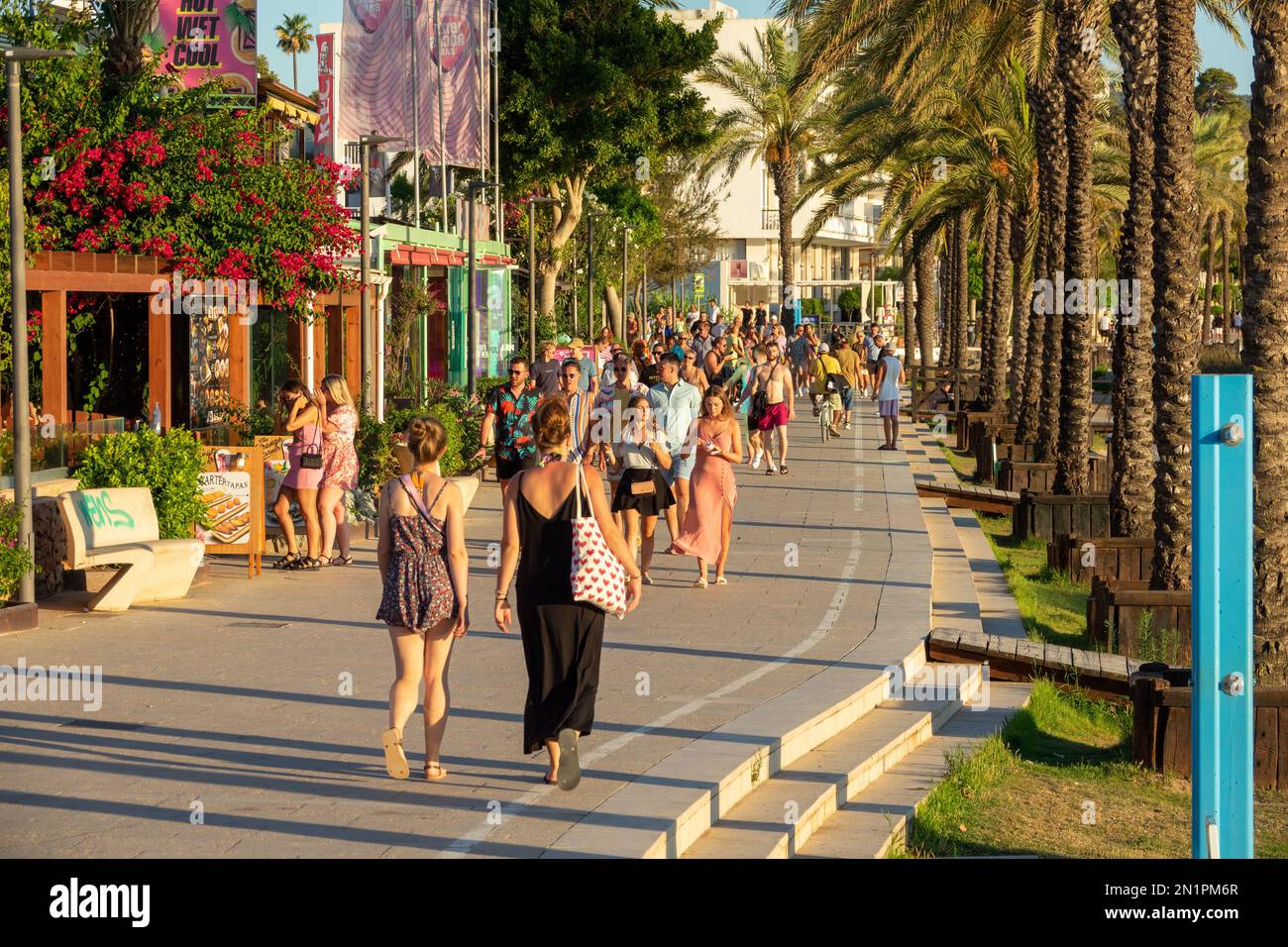 Picture dated July 2022 shows holidaymakers  in San Antonio in Ibiza on the promenade Stock Photo