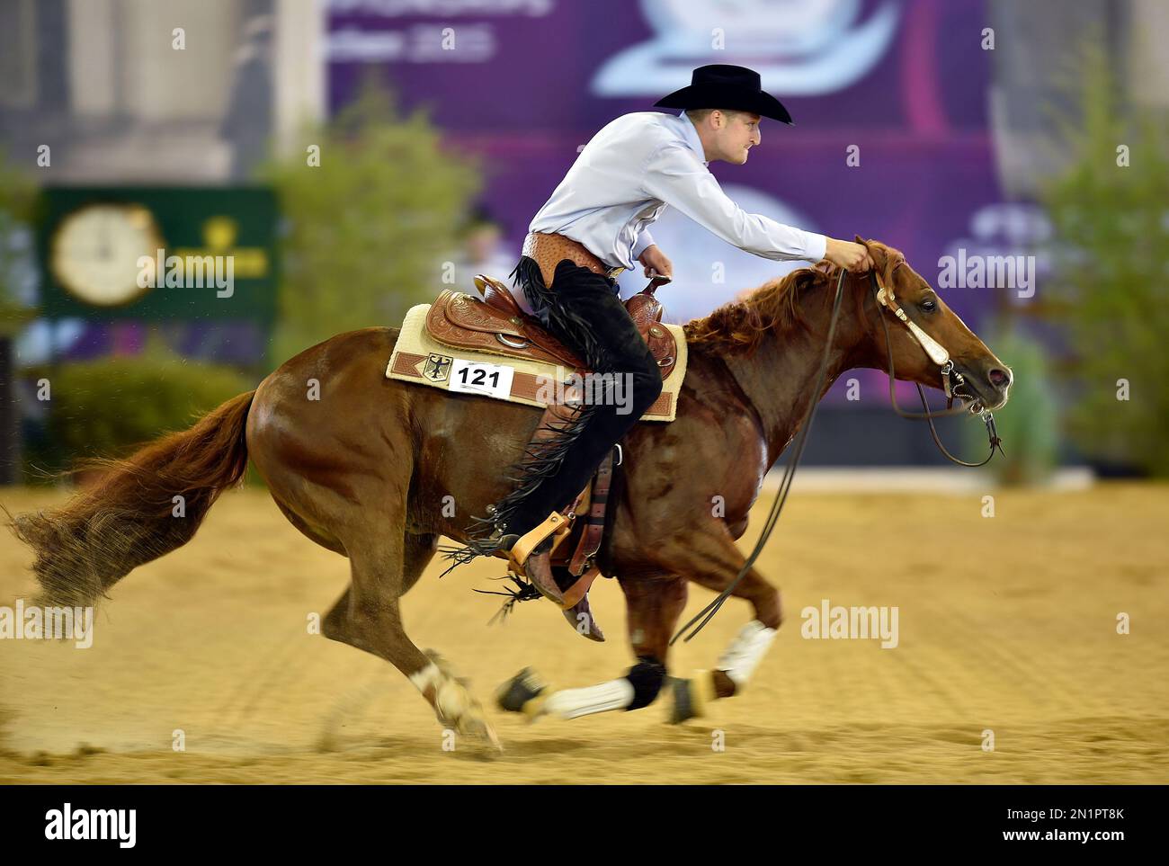 Germany's Stephan Rohde competes on Smarty Diamond during the Reining ...