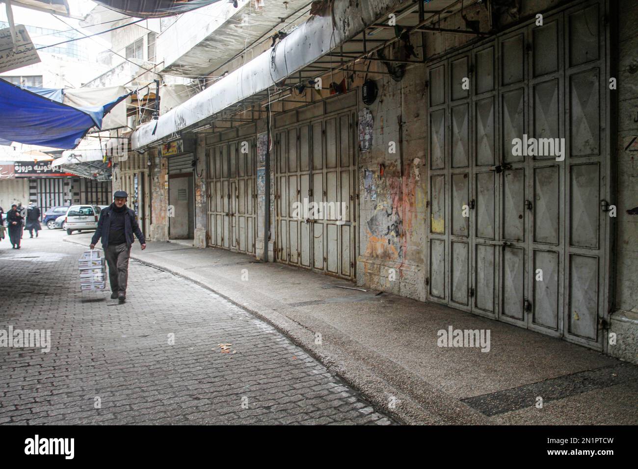 Stores in Palestine are closed during a general strike in the West Bank ...