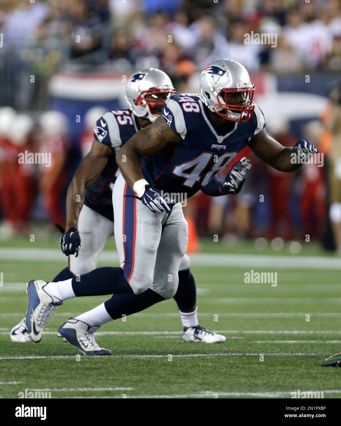New England Patriots outside linebacker Geneo Grissom (48) on the line