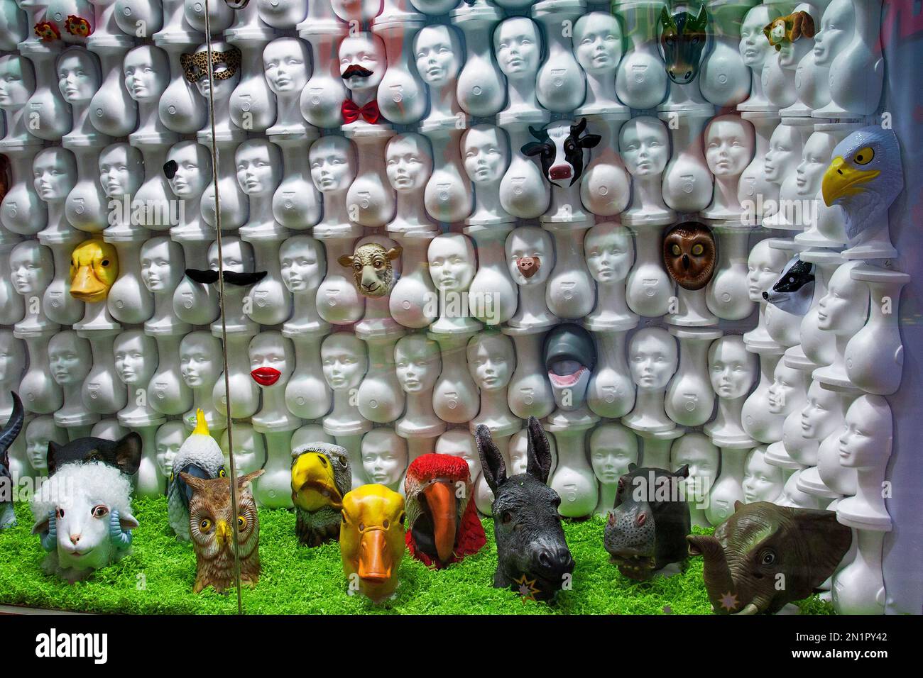 Spain, Barcelona Shop window with an art project on psychology Stock Photo