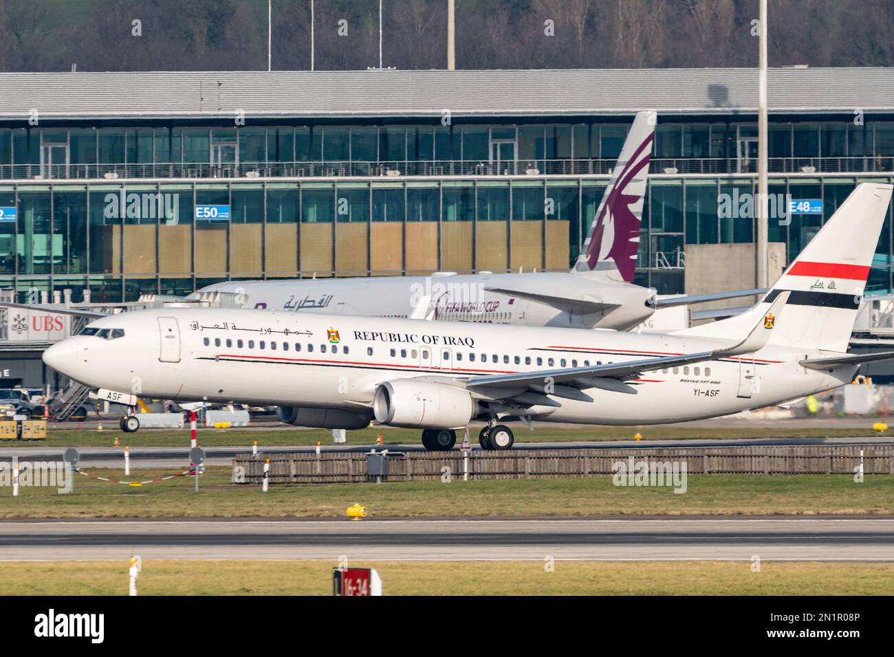 Zurich, Switzerland, January 20,2023 Iraqi airways Boeing 737-81Z aircraft is taking off from runway 28 Stock Photo