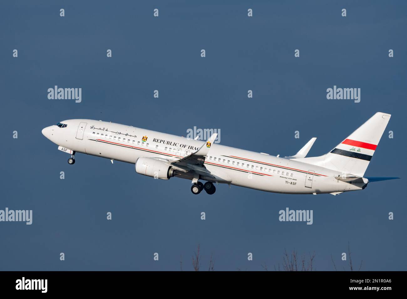 Zurich, Switzerland, January 20,2023 Iraqi airways Boeing 737-81Z aircraft is taking off from runway 28 Stock Photo