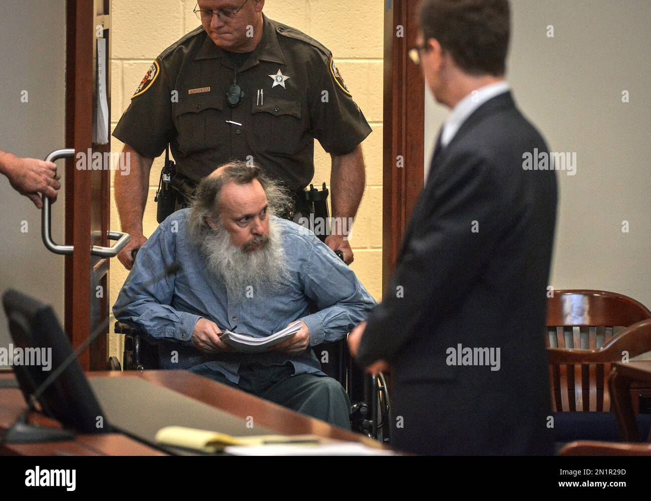 Alleged killer Charles Severance looks to see who is in attendance as