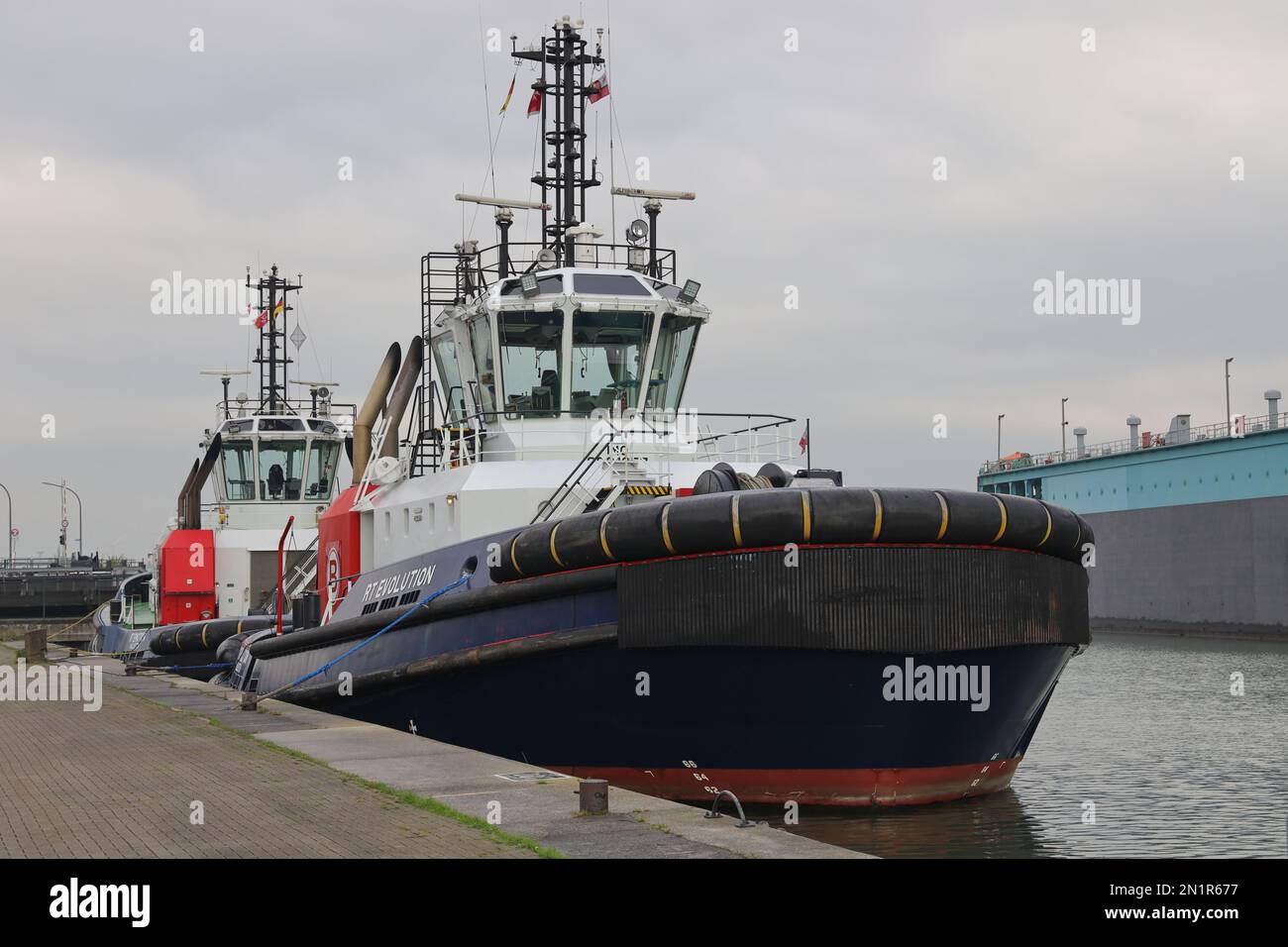 On October 21, 2022, the harbor tugboat RT Evolution is in the port of Bremerhaven. Stock Photo