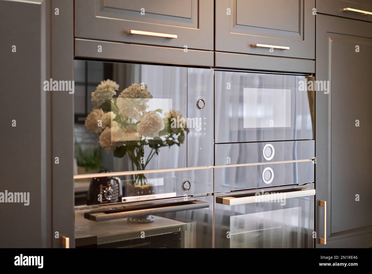 Electric oven with air ventilation. Side view of modern technology